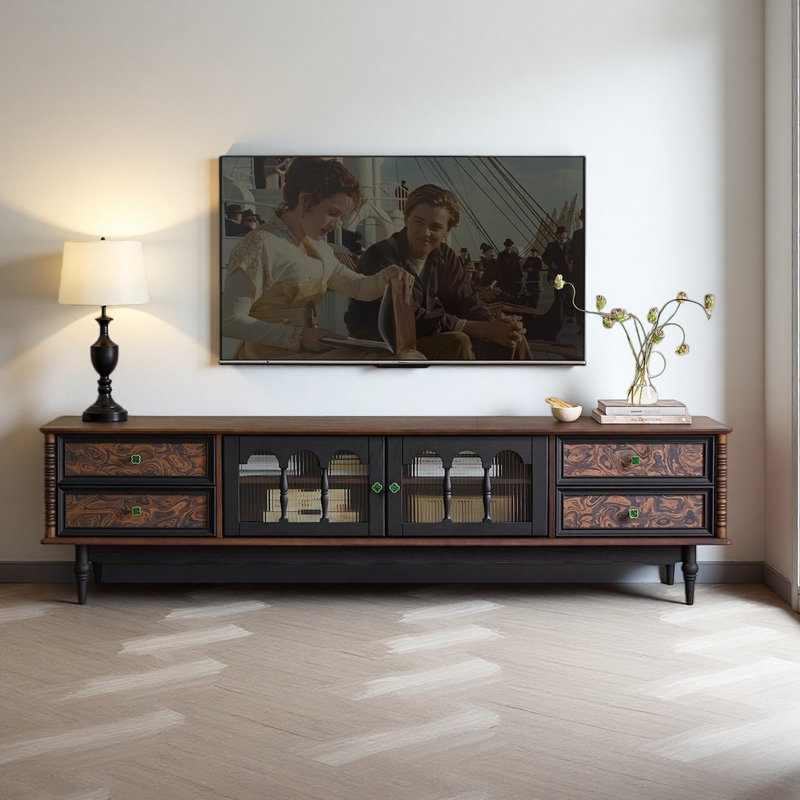 Meuble télé de style français rétro, Noir / brun noisette