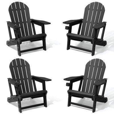 Chaise Adirondack d'extérieur en PEHD avec ensemble sans outil et porte-gobelet (ensemble de 4)
