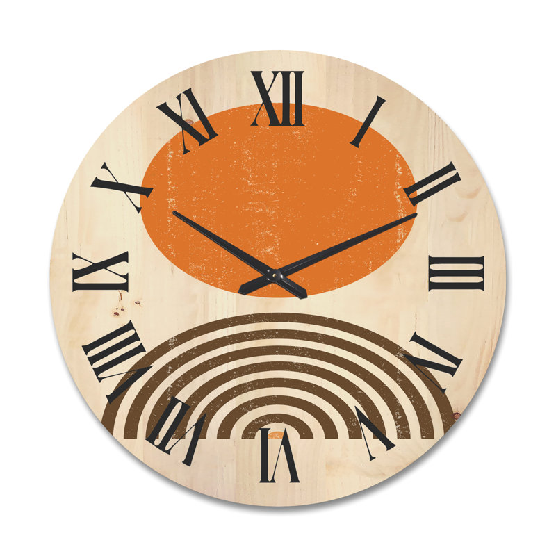 Horloge murale en bois abstrait abstrait soleil et arc-en-ciel I, Grand
