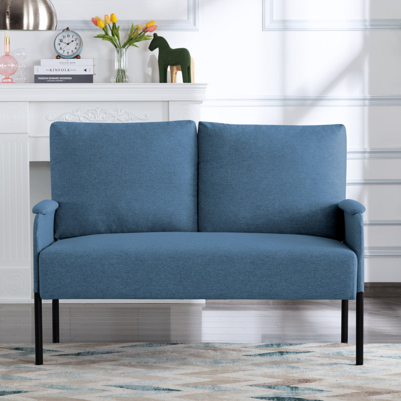 45.7 "Metal-Framed Sofas For Small Spaces, Linen And Velvet, Navy Blue Linen