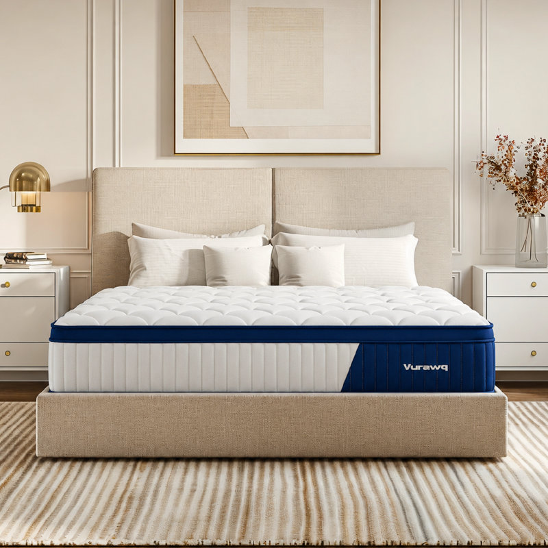 Matelas pour grand lit 12 po, hybride moelleux moyen avec ressorts ensachés individuels et mousse viscoélastique rafraîchissante, lit dans une boîte, certifié CertiPUR-US