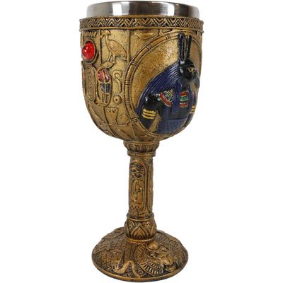 Ebros Ancient Egyptian Wine Goblet In Golden Hieroglyphic Design With Gods Of Egypt Face 6Oz 7""Tall (Seth) -  Bungalow Rose, 2B1055D94A9944DB950C326ECD6F14E6