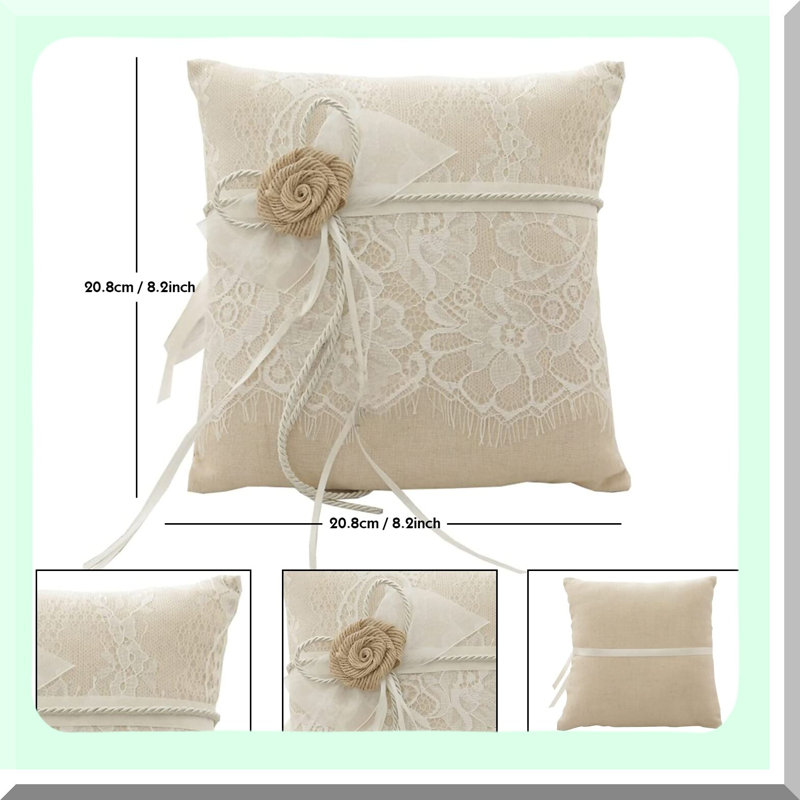Cotton Wedding Ring Pillow with Lace Flower