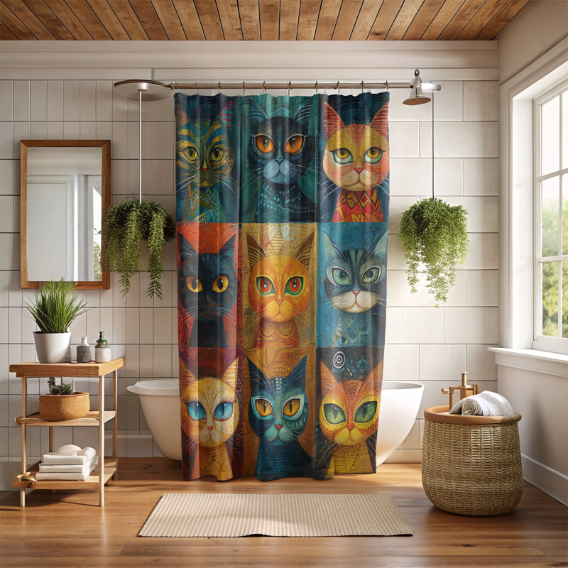 Rideau de douche 1 pièce Whiskered Art, H 74 po x l 71 po