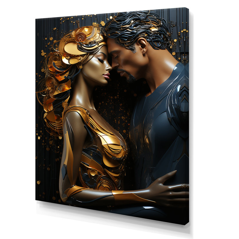 Black Couple Romance - Pop Art, art mural, Toile tendue, H 44 po x l 34 po x P 1,5 po
