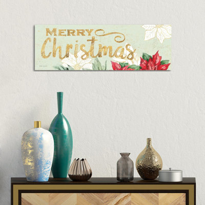 Watercolor Poinsettia Merry Christmas by Beth Grove - Wrapped Canvas Panoramic Print