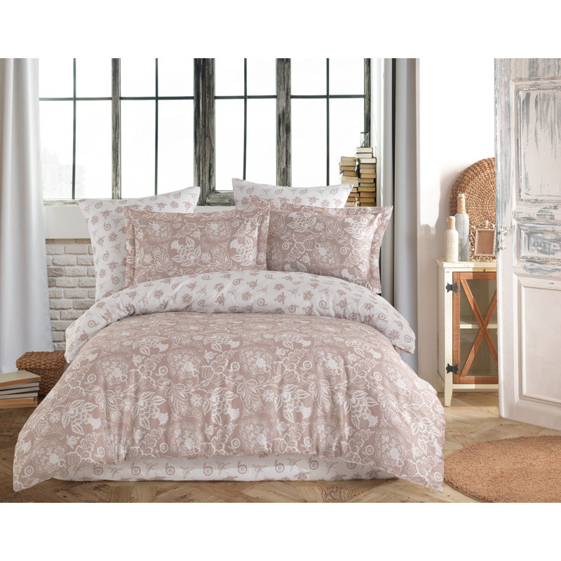 Ensemble de housse de couette simple 100% coton Ranforce, poudre et blanc, housse de couette 53,1 po x 78,7 po | 145 fils, lavable à la machine, fermeture à boutons pour couette, fermeture à enveloppe pour taie d'oreiller | Literie douce et élégante