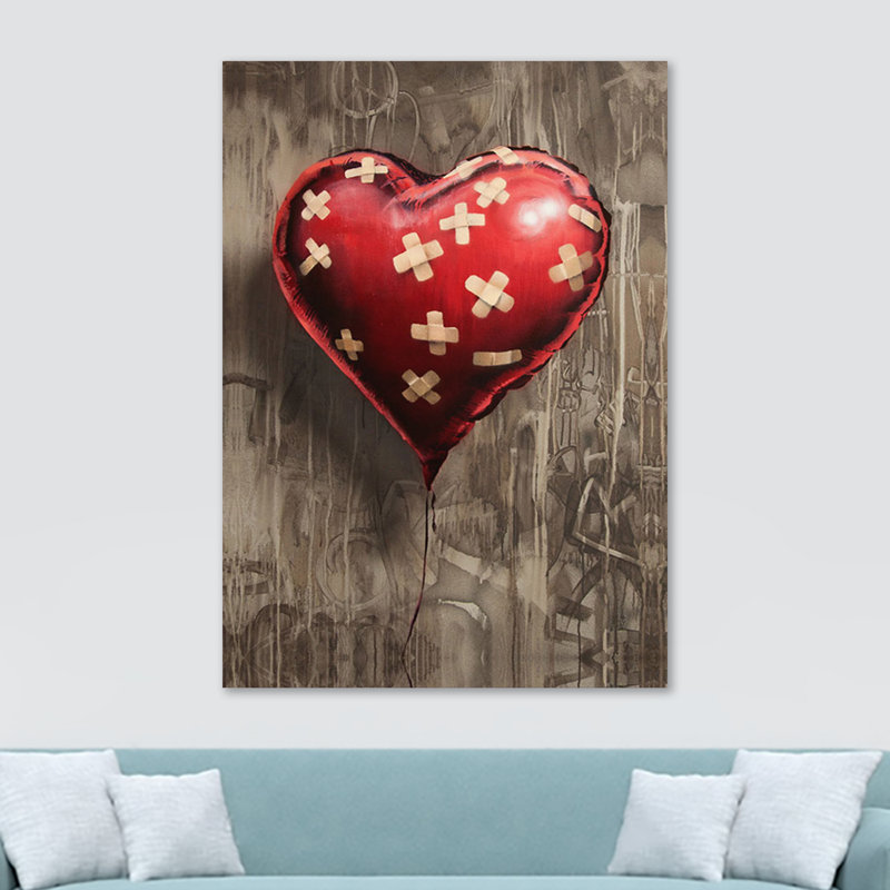 Banksy Band Aid Heart Balloon by Banksy - Wrapped Canvas Print, 84cm H x 120cm W x 3.8cm D