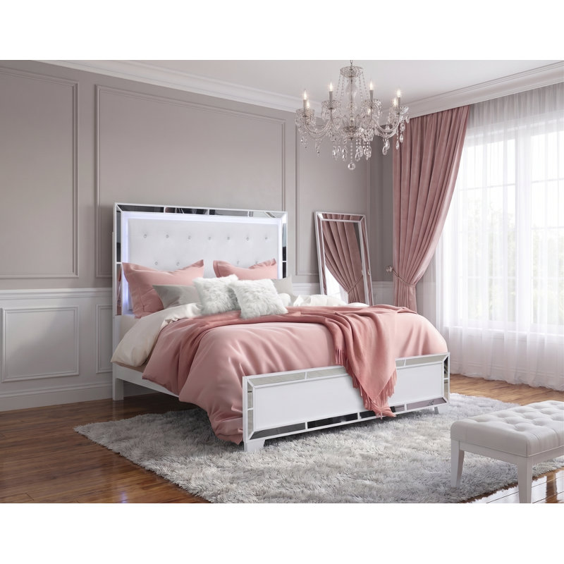 Grand lit standard capitonné Fazeley, Blanc