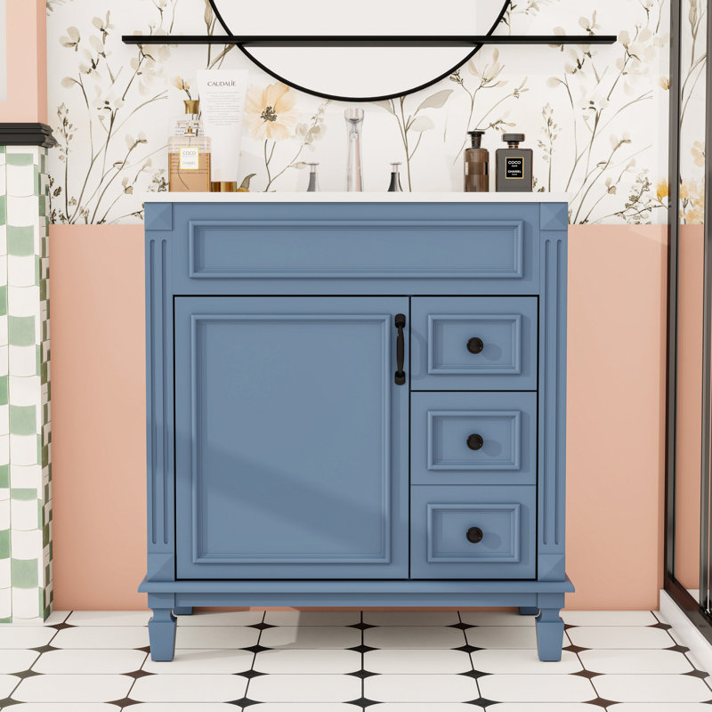 Meuble-lavabo avec 2 tiroirs et tablette réglable, Blue