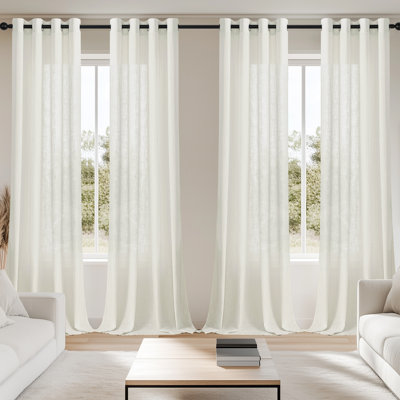 4 Pcs Polyester Linen Textured Light Filtering Semi-sheer Grommet Curtain Pair(set Of 2)