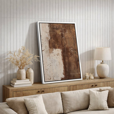 Style Mid-Century brun foncé, formes abstraites neutres, grand cadre rustique, décor minimaliste M20