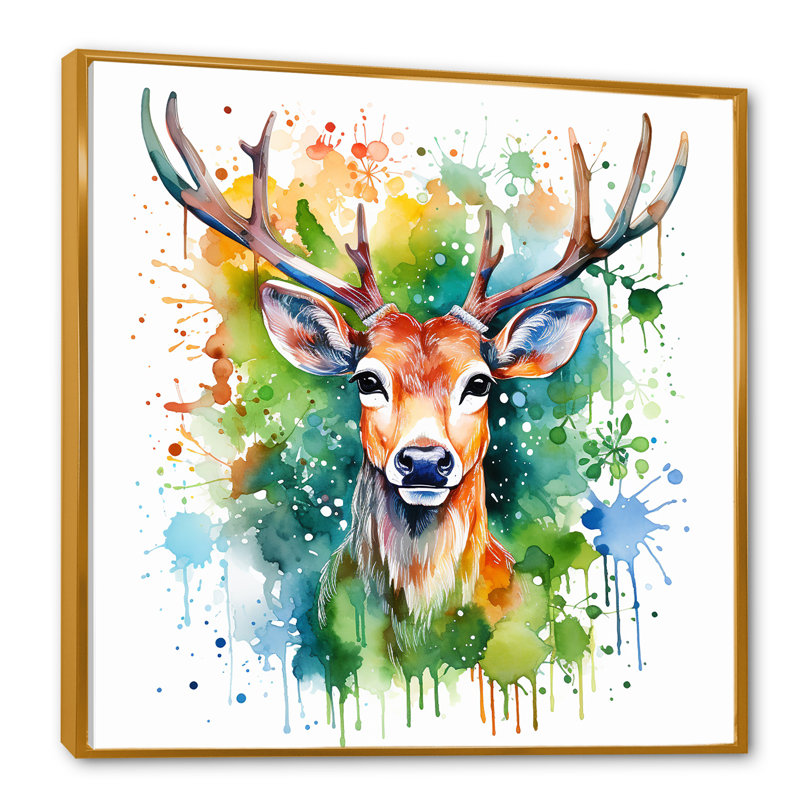 Art mural majestueux, cerf majestueux, Cadre flottant doré, H 30 po x l 30 po x P 1,5 po