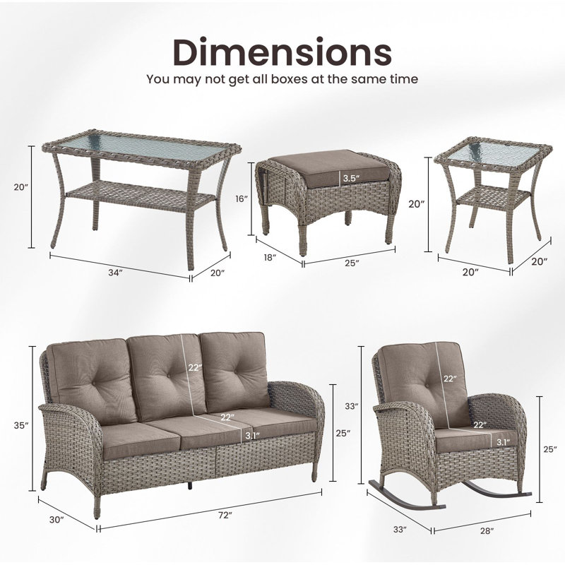  Valierius 7-Piece Outdoor Wicker Patio Furniture With 3 Seat Sofa, Rattan Coversation Set With Water Resistant Cushions