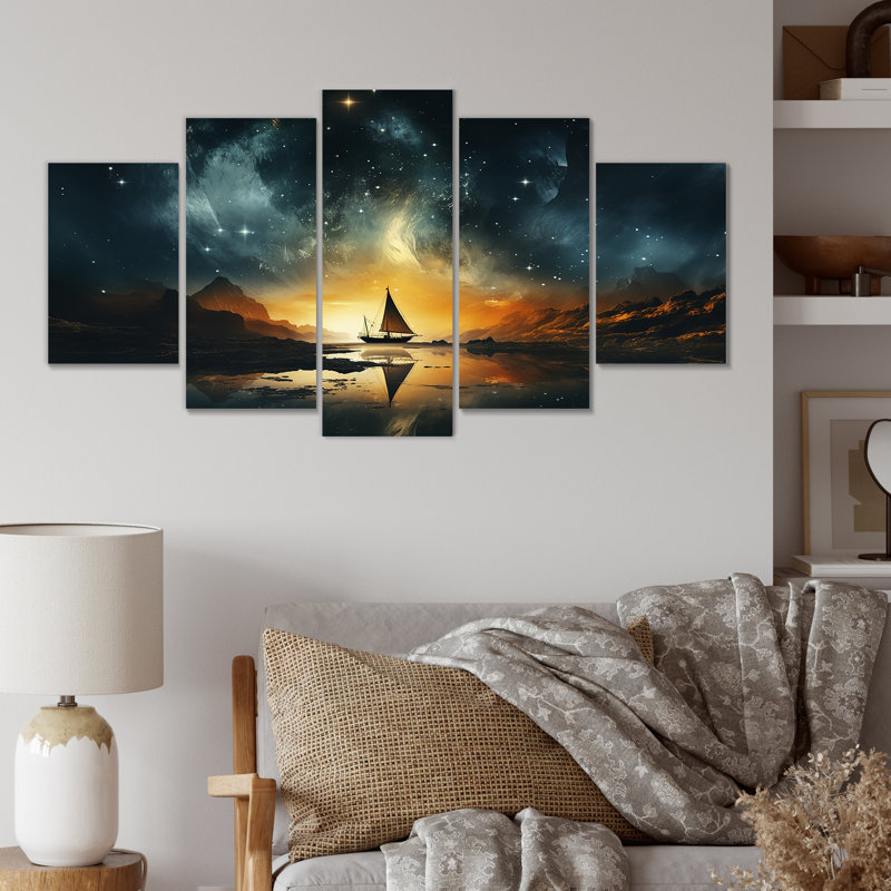  «Moonlit Sunset Voilier Silhouette - Minimalisme côtier, art mural sur toile