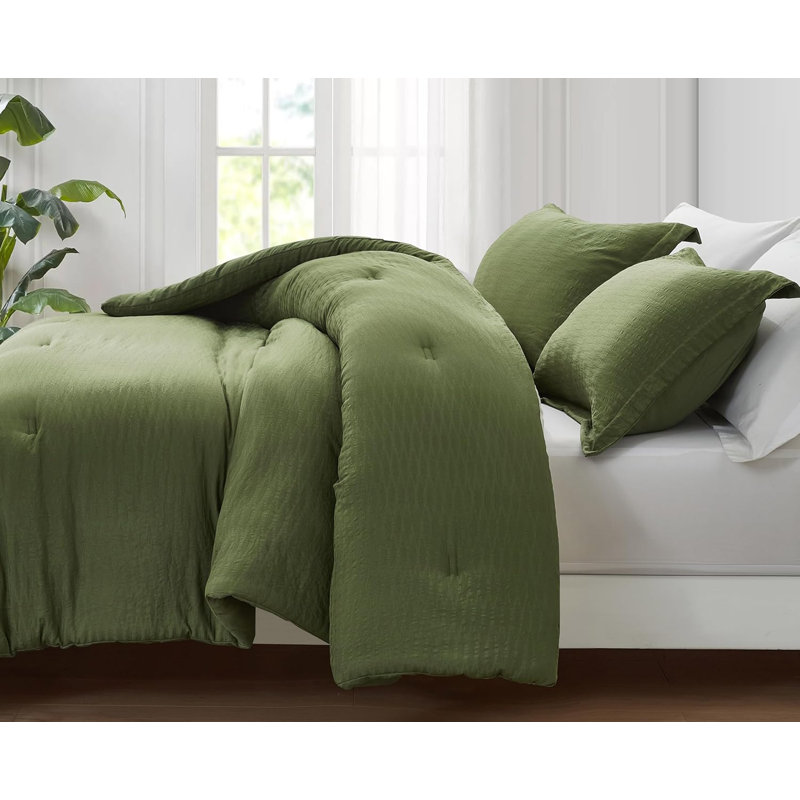Calvin Polyester Jacquard Comforter, Oversized King Comforter + 2 King Shams, Olive Green