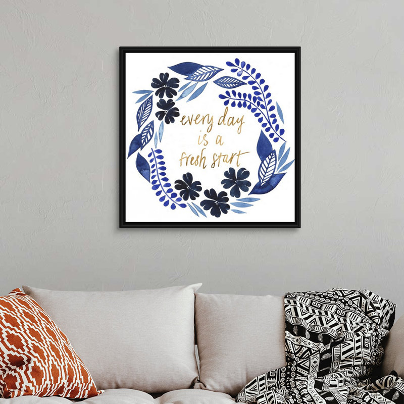 Art textuel sur toile, "Cobalt inspirations collection H" par Grace Popp, Toile avec cadre noir