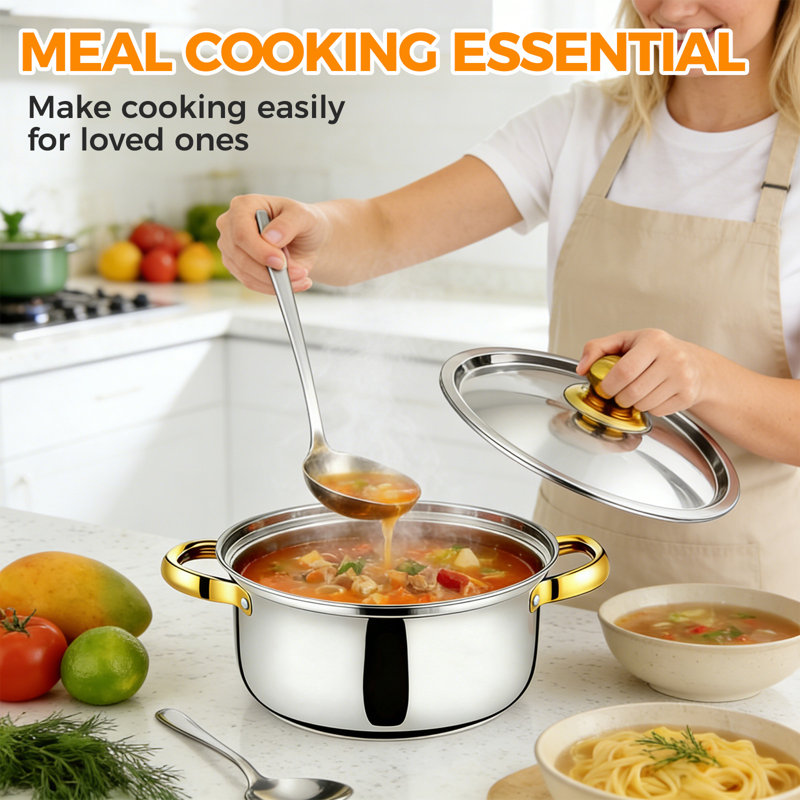 10 - Piece Stainless Steel Cookware Set, Silver/Gold