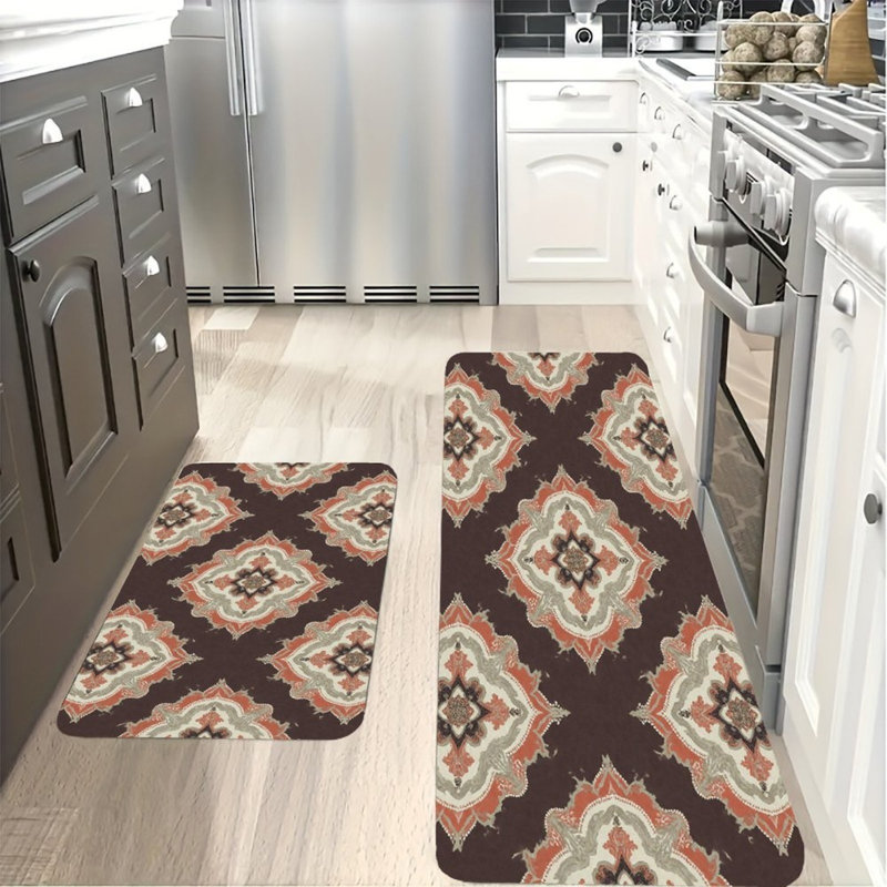 Ensemble de 2 tapis de cuisine élégants à motif fleuri