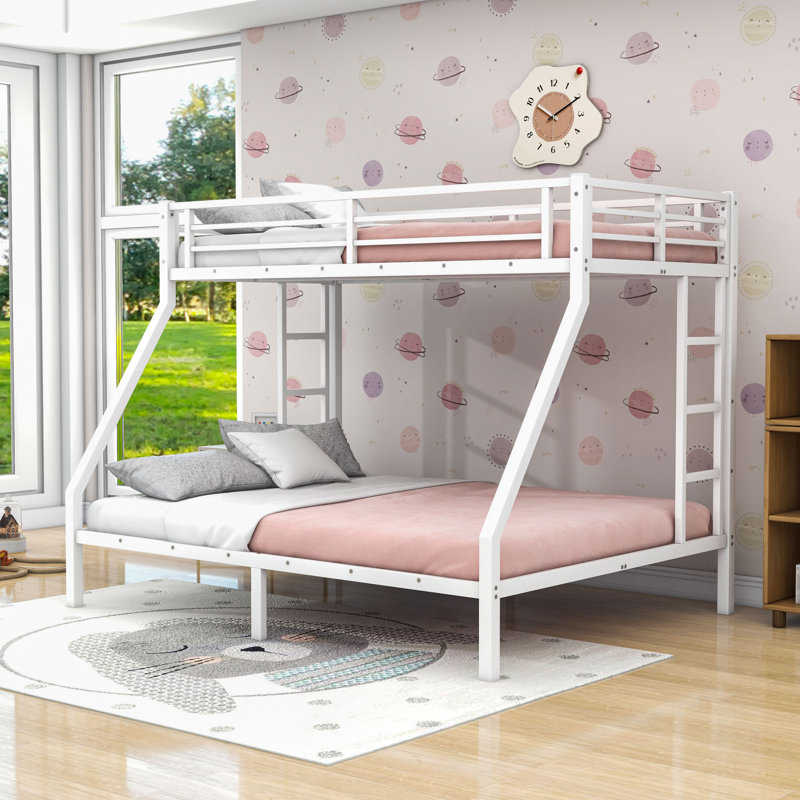 Metal Bunk Bed With Noise-Free Slats And Under-Bed Storage, Twin XL Over Queen, White