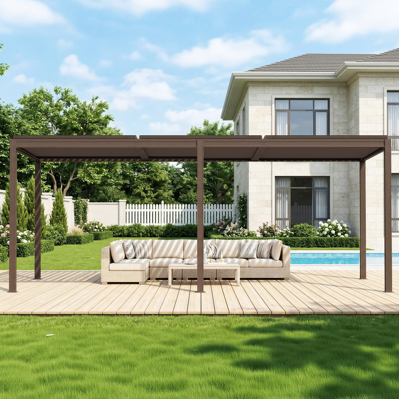 Pergola d'extérieur Domi, 91.57" H x 287.4" W x 167.6" D, Brun