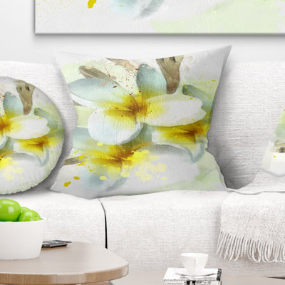 Fleurs de frangipanier aquarelle - coussin à imprimé floral