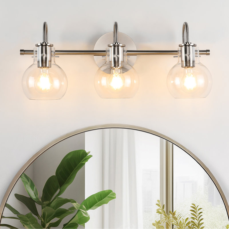 Bathroom Vanity Light with Clear Glass Shade for Bathroom, Brushed Nickel, 3 Lights