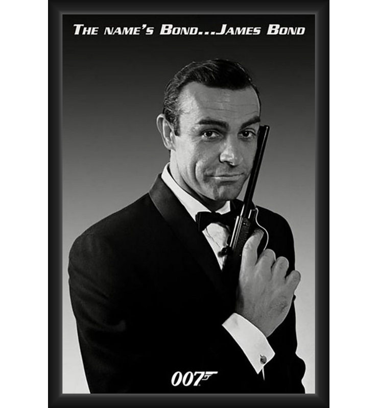 ACHETER DE L'ART POUR MOINS Sous licence officielle James Bond - The Nom is Bond - affiche d'art encadrée - 24 x 36 po - cadre en bois d'ingénierie robuste avec verre plexi - prêt à être accroché