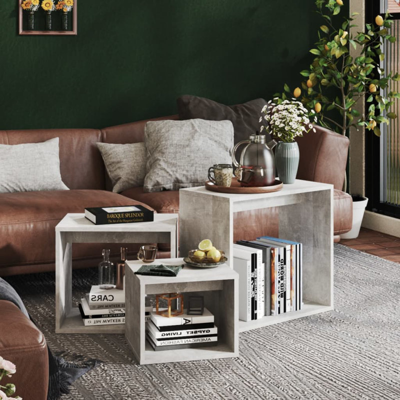 Glynna Floor Shelf Nesting Tables, Concrete Grey, Concrete Grey