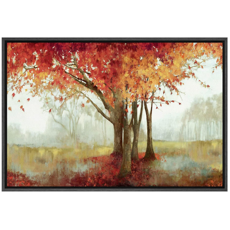 Automne, automne, "Érable orange dans la nature, paysage, grande impression sur toile encadrée", Cadre flottant noir