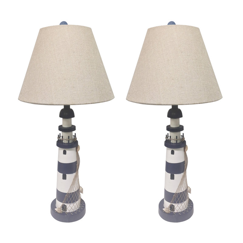 Siratro Lighthouse Blue/White Coastal USB Table Lamp (Set of 2) 