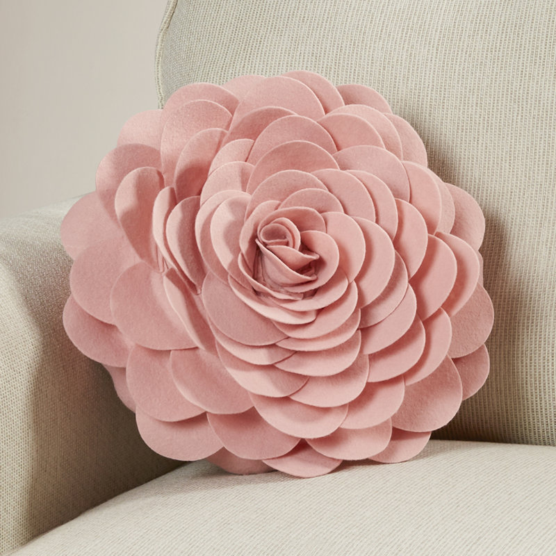 Felt Collection Appliqued Throw Pillow, Rose, 16" H x 16" W