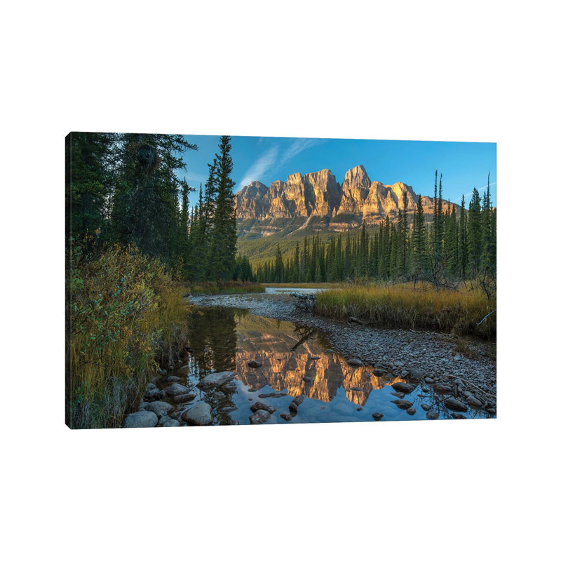 Castle Mountain Reflected In Athabasca River, Banff National Park, Alberta, Canada by Tim Fitzharris - Wrapped Canvas Print