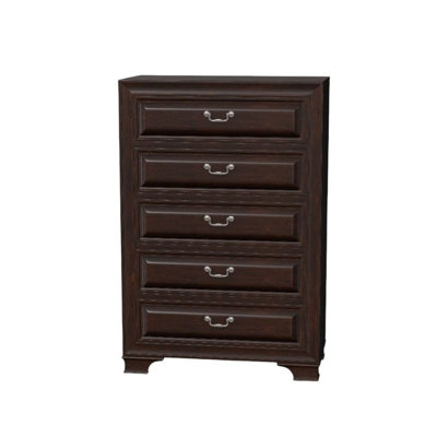 Transitional Style 1pc Chest English Dovetail Drawers Wooden Inlay Design Cherry Finish