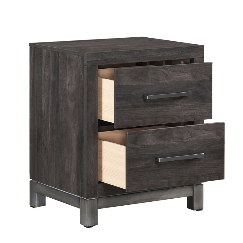 Table de chevet pour chambre à coucher avec 2 tiroirs, table de chevet moderne à 2 tiroirs gris brun et argent