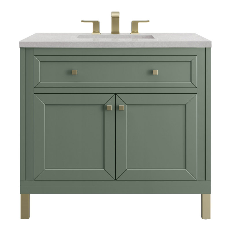 Chicago 36' W Single Vanity, Smokey Celadon, White Zeus Quartz, 8" Widespread