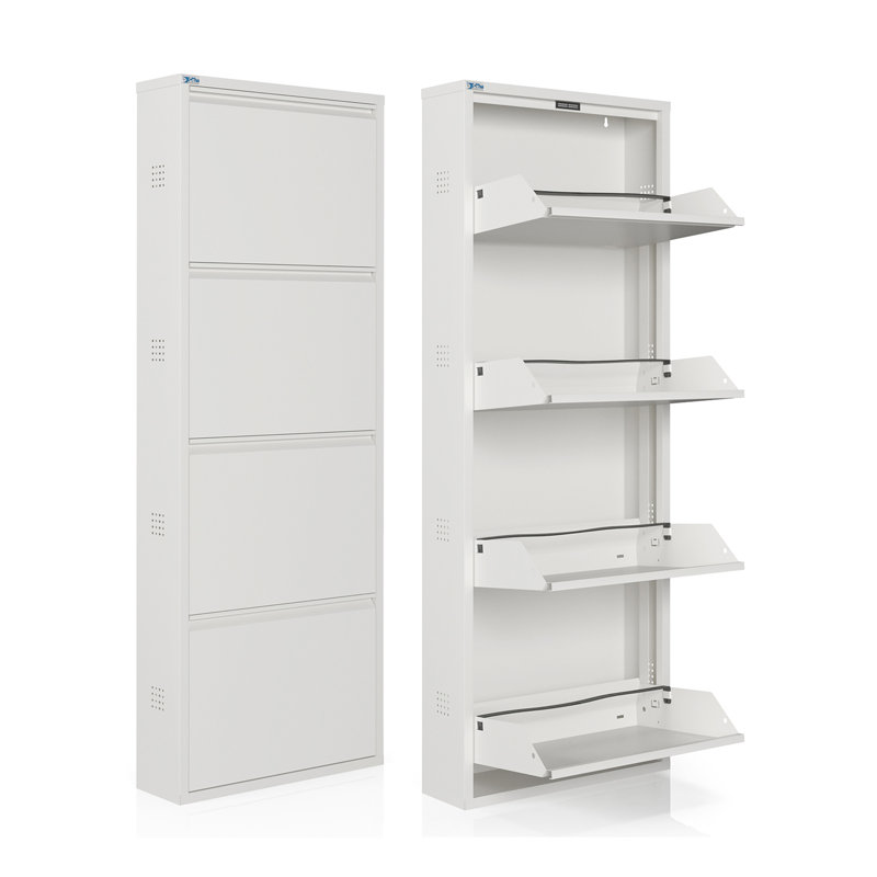 Antibacterial Metal Shoe Cabinet Side Holes, White, 53.5" H x 19.6" W X 5.9" D