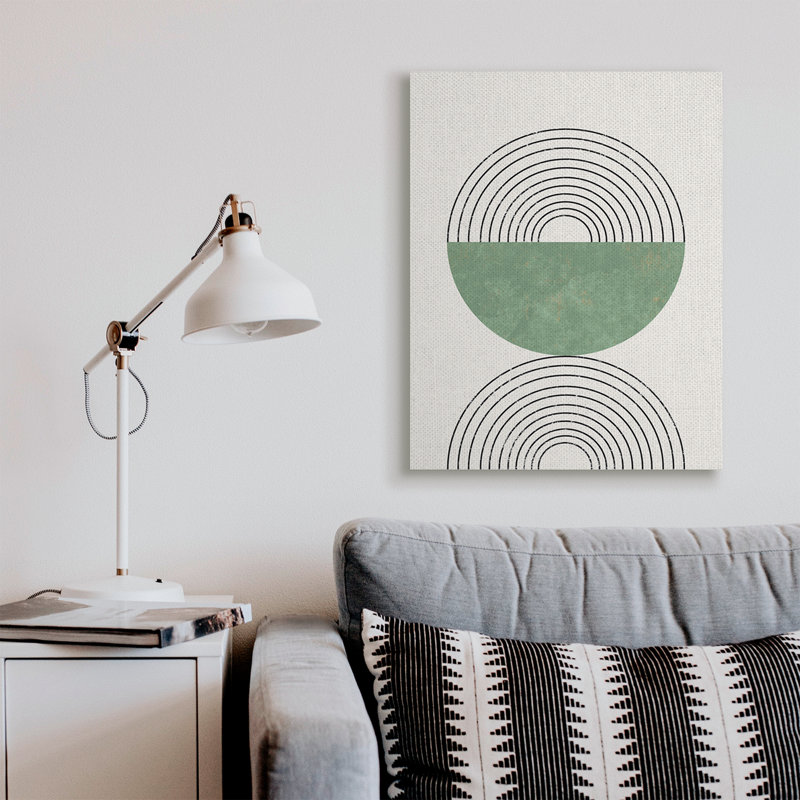 Étude abstraite géométrique circulaire incurvée Art déco, Toile tendue, H 40 po x l 30 po
