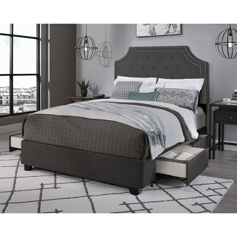 Lit plateforme tapissier Alamar, Grand, Gris, 4