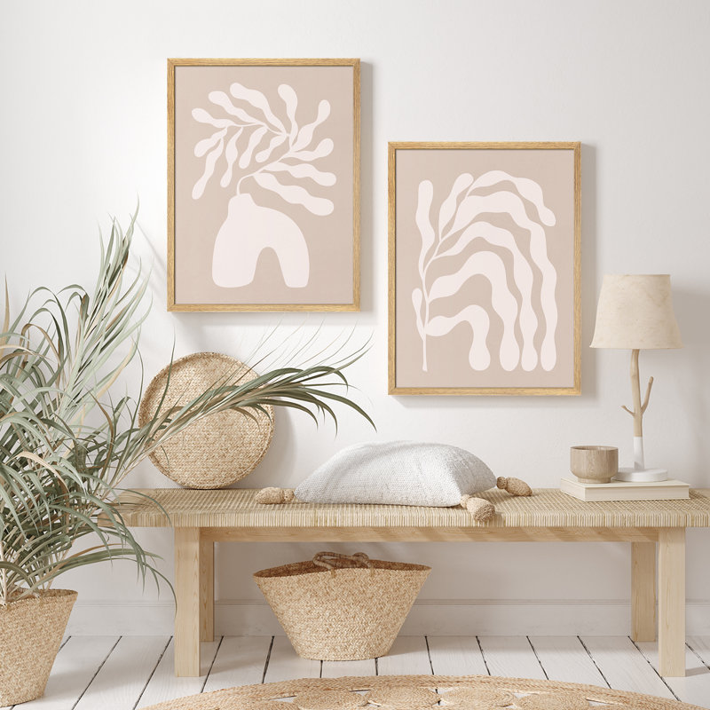 Abstrait botanique beige, œuvre d'art moderne, impression encadrée, affiche, salle de bain, petit art mural, H 10 po x l 8 po