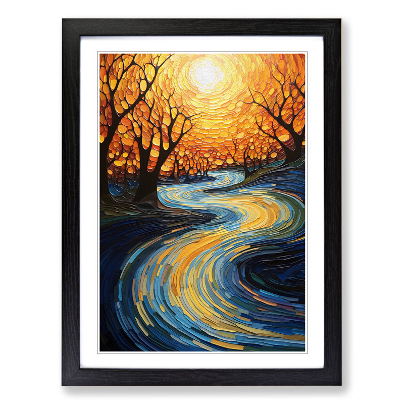 River Abstract - Single Picture Frame Print on Wood, Black, 64cm H x 46cm W x 2cm D