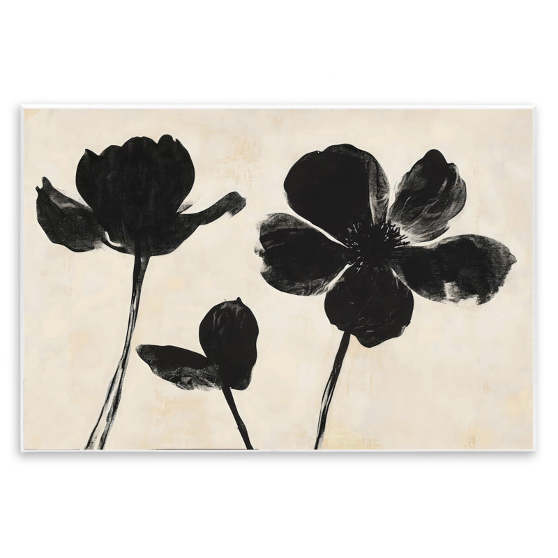 Plaque murale Inky Black Florals Silhouette, design par Creative Studio, H 10 po x l 15 po
