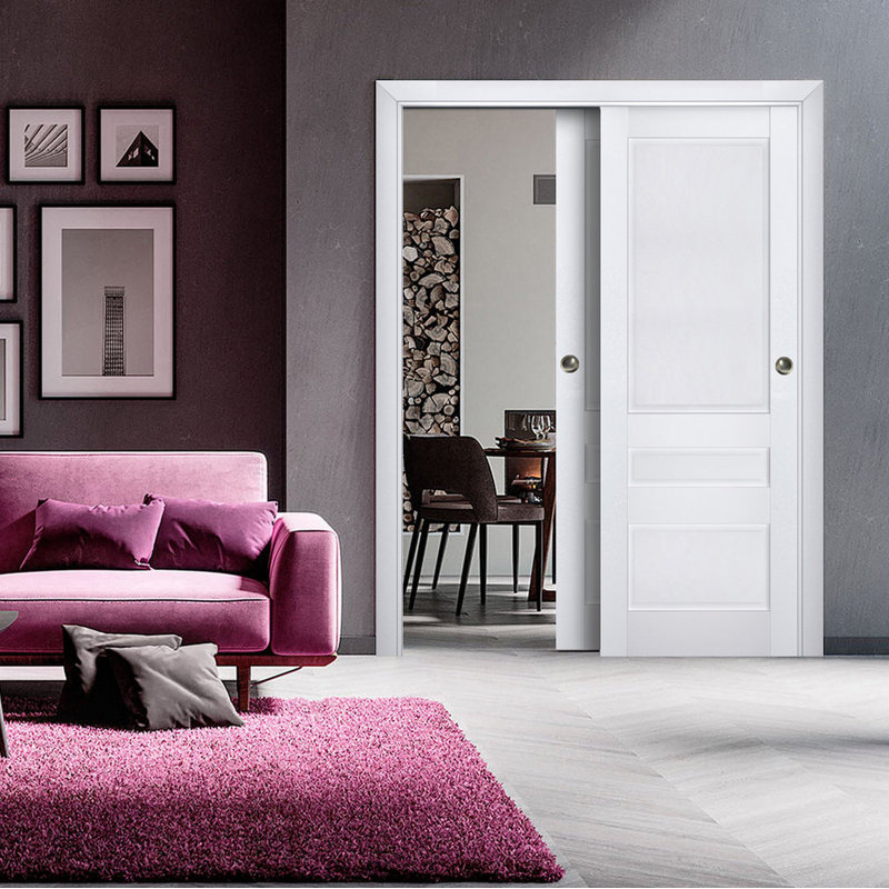 Veregio Panelled Wood Sliding Closet Doors, 84" x 80", White