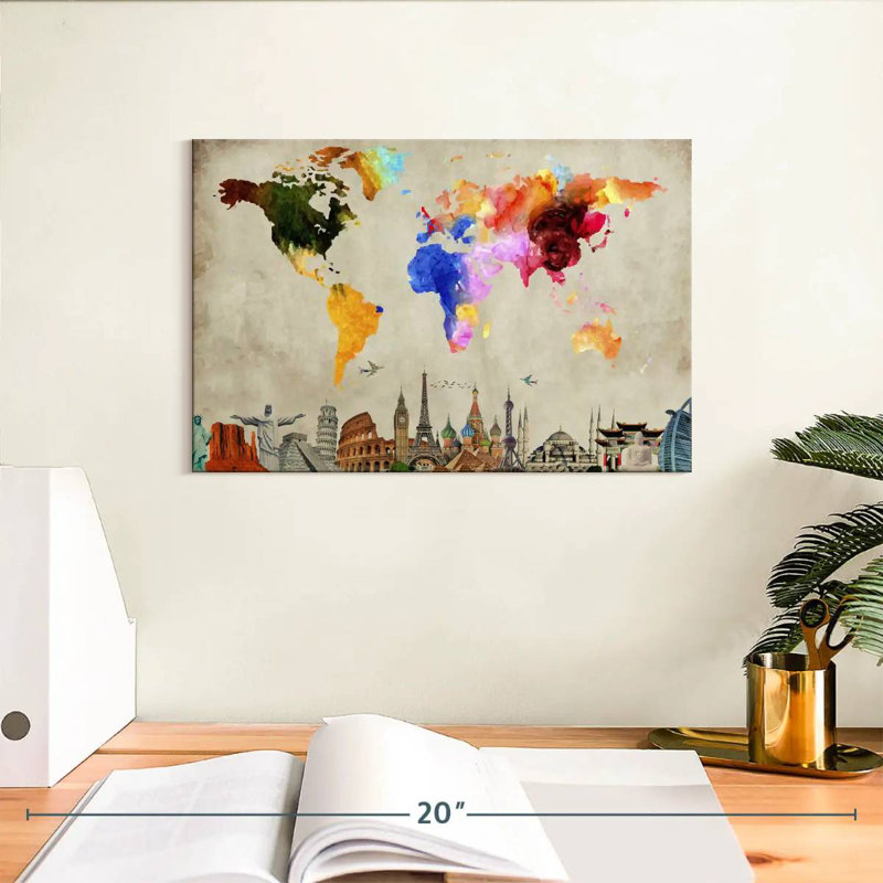 Carte du monde vibrant Aliaz I, H 8 po x l 12 po