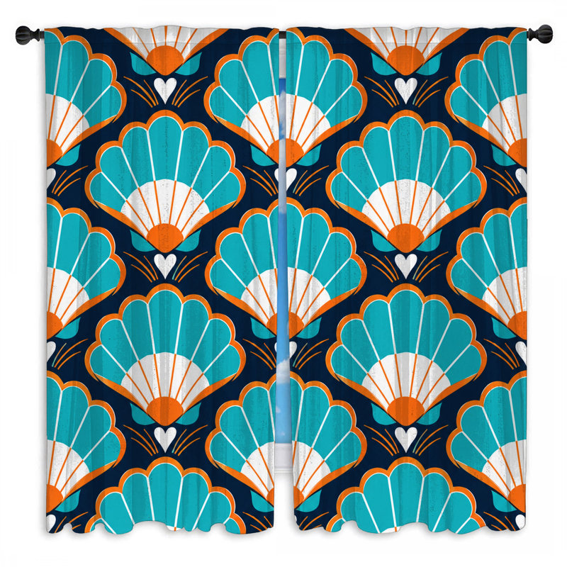 Rideaux obscurcissant bleu et orange à motif de coquillages - 2 panneaux, 80in x 52in - 2 panels, Sheer
