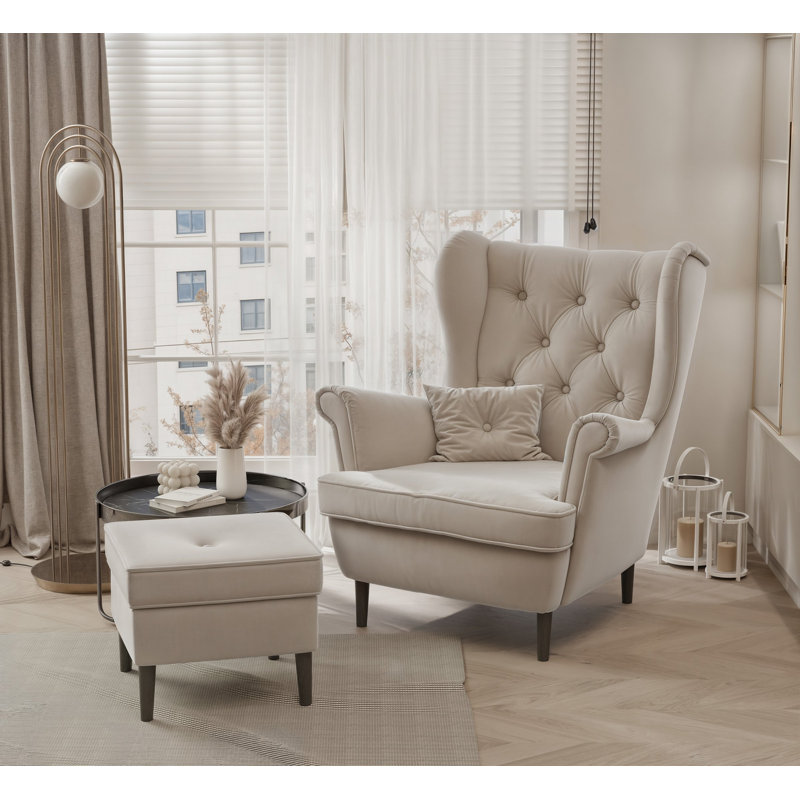 Upholstered Armchair, Beige, Black