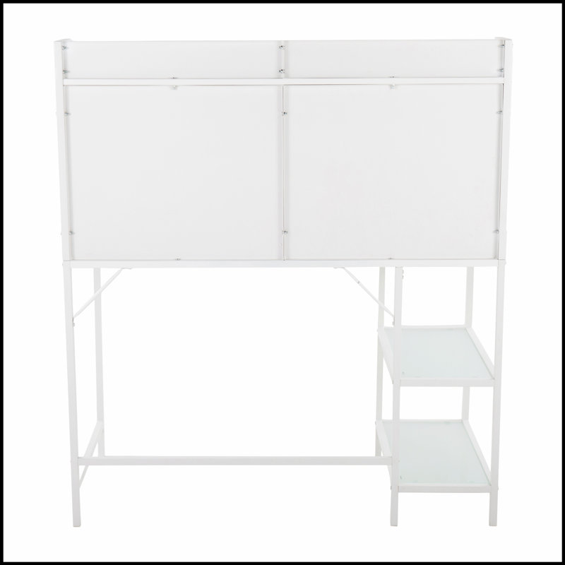 Bureau contemporain Geo Tier avec plateau en verre givré et plusieurs tablettes pour les espaces de travail modernes