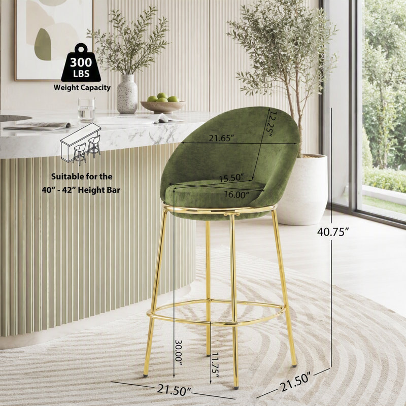 Tabouret de bar Modern Luxury, 4, Or, tissu vert
