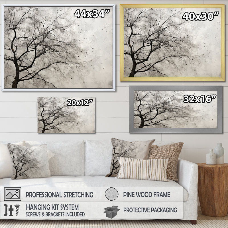 Minimalisme, arbre blanc, pin, rêve I - arbre pin, estampes murales encadrées, Cadre simple argenté