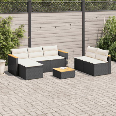 Ebern Designs 5 Piece Patio Sofa Set With Cushions Black Poly Rattan Acacia